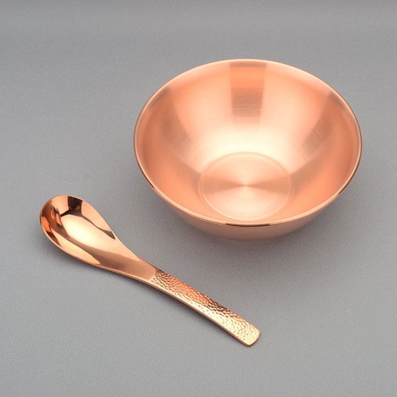 Wollet 99.9% Pure Copper Flatware Set of 2, Copper Bowl & Copper Spoon