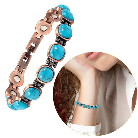 Wollet Pure Copper Bracelet for Women, 7.48'' Adjustable,Blue Turquoise Stone Bracelet, Ideal Gift for Mom Wife Daughter Valentine's Day Gift