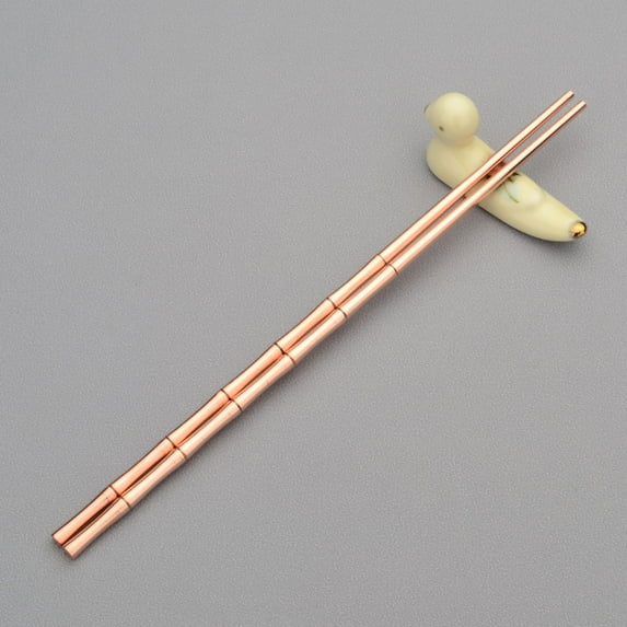 Wollet Pure Copper Chopsticks, Elongated Chopsticks, (9.64inches)24.5cm, Solid Bamboo Serving Chopsticks, Elongated Chopsticks