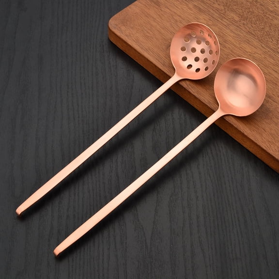 Wollet Pure Copper Long Handled Hot Pot Spoon Colander,28cm, Handmade Solid Spoon with Hooks