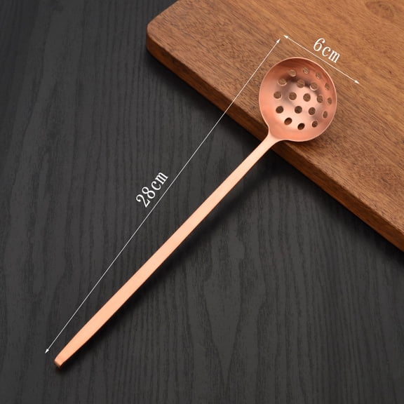 Wollet Pure Copper Long Handled Hot Pot Spoon Colander,28cm, Handmade Solid Spoon with Hooks