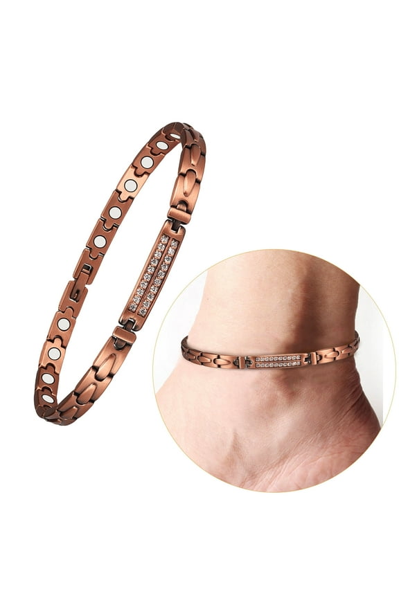 Pure Copper Magnetic Anklets for Women with 10pcs Crystals