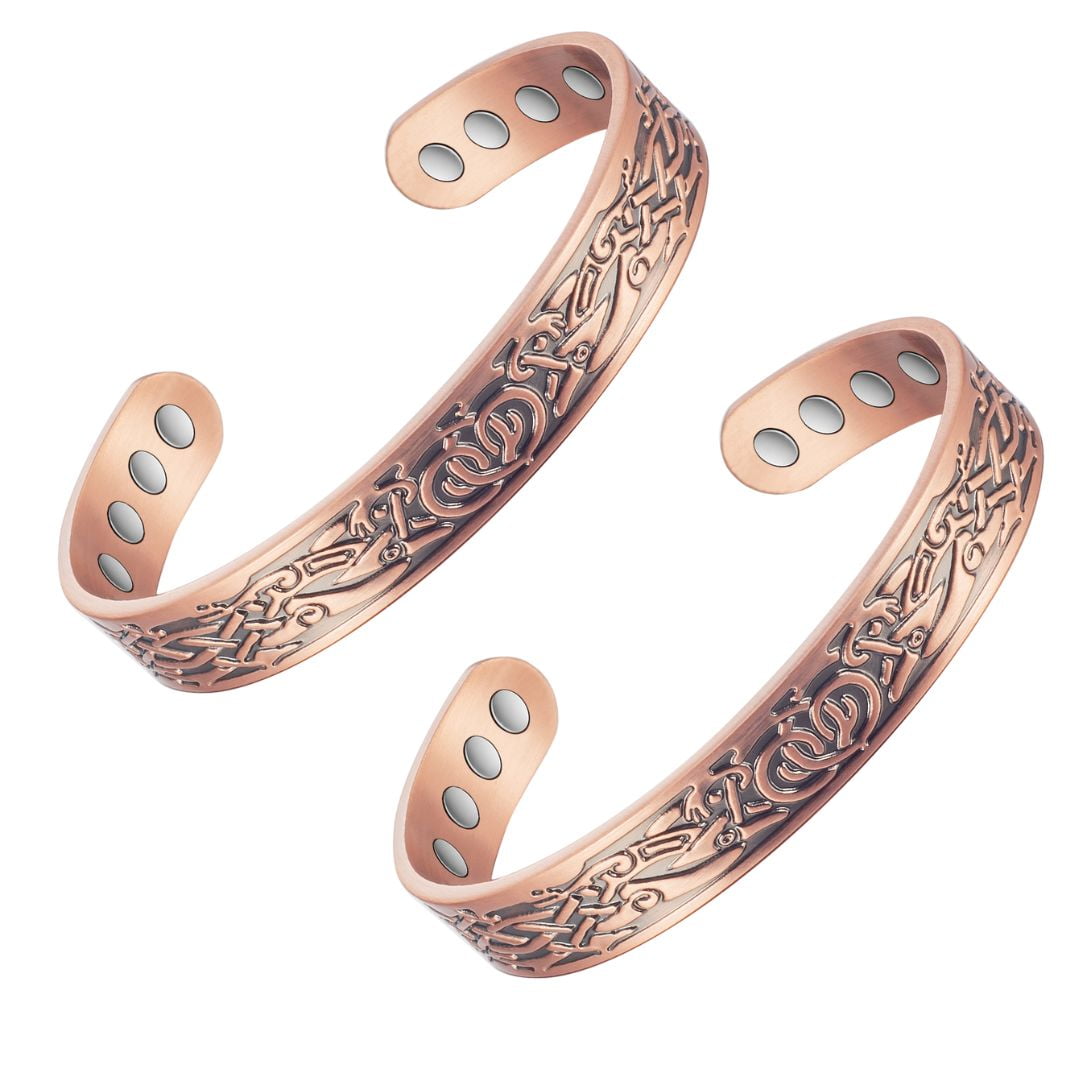 Wollet Pure Copper Magnetic Bracelet For Men and Women, 6.7'', Relieve Arthritis, Carpal Tunnel and Joint Pain Set of 2