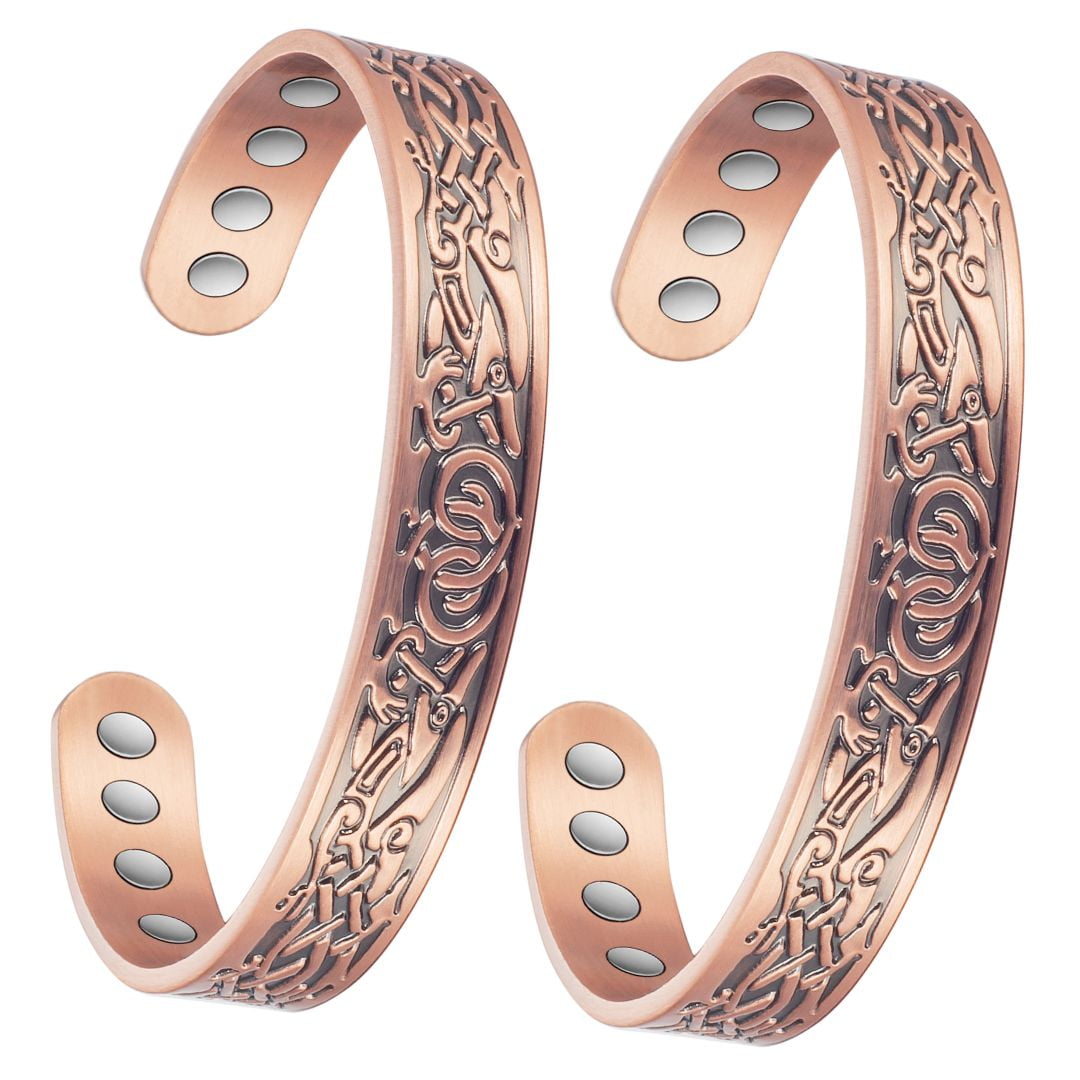 AzureBella Jewelry Magnetic Copper Cuff Bracelet Rope and Bead Design 11mm AzureBella Jewelry Magnetic Copper Cuff Bracelet Rope and Bead Design 11mm