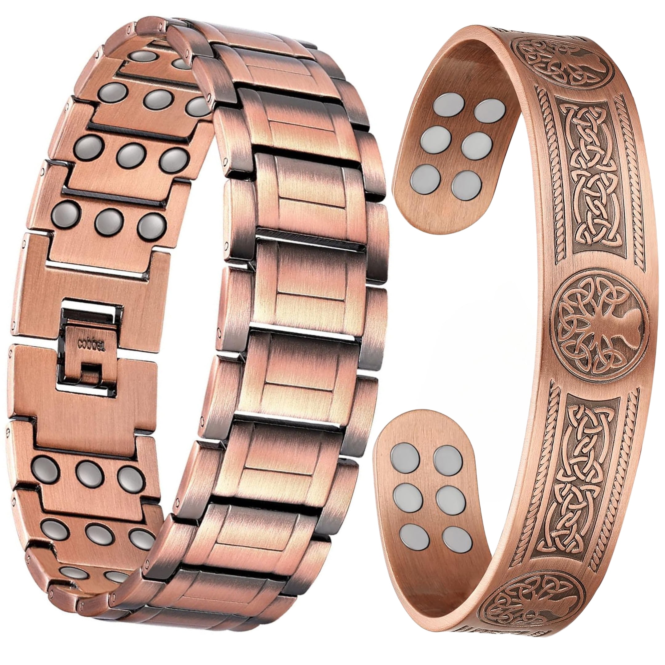Wollet Pure Copper Magnetic Large Bracelets for Men, 3X Magnets Jewelry Set of 2, 18X Tree of Life Bangle