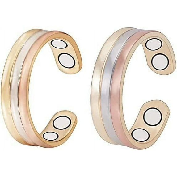 Wollet Pure Copper Magnetic Rings Set, 2-Pack .Adjustable Rings,Fashion Gold Copper Jewelry for Women
