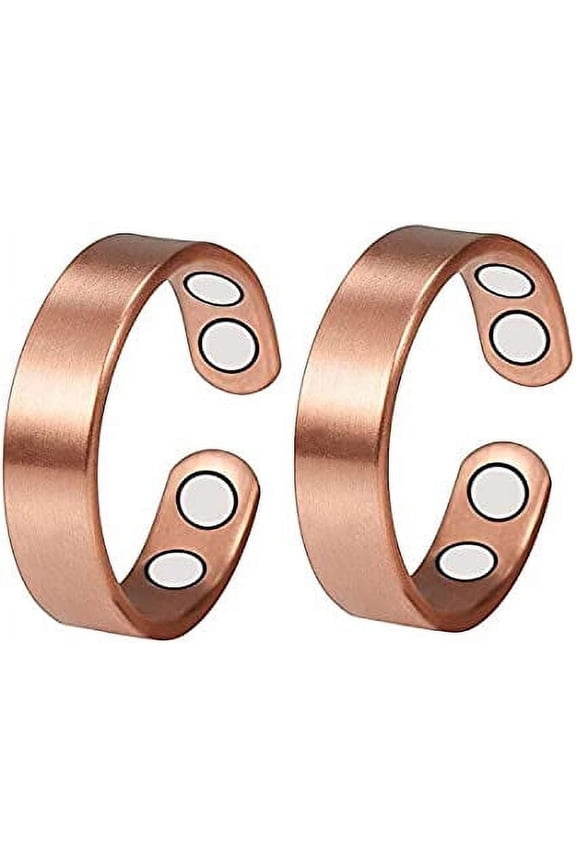 Pure Copper Magnetic Rings, Set of 2, Copper Cuff Rings, 2.3'' Adjustable Size, Fashion Copper Jewelry,Gift for Daughter Mom Wife