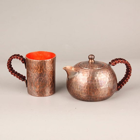 Wollet Pure Copper Mug with Hammer Pattern, Handmade with Anti Scalding Handle, Tea Cup, Water Cup, Tea Set, Tea Brewing Copper Cup