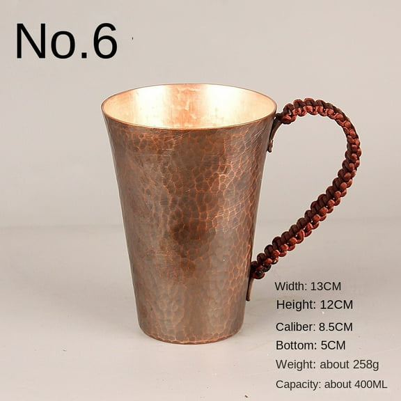 Wollet Pure Copper Mug with Hammer Pattern, Handmade with Anti Scalding Handle, Tea Cup, Water Cup, Tea Set, Tea Brewing Copper Cup