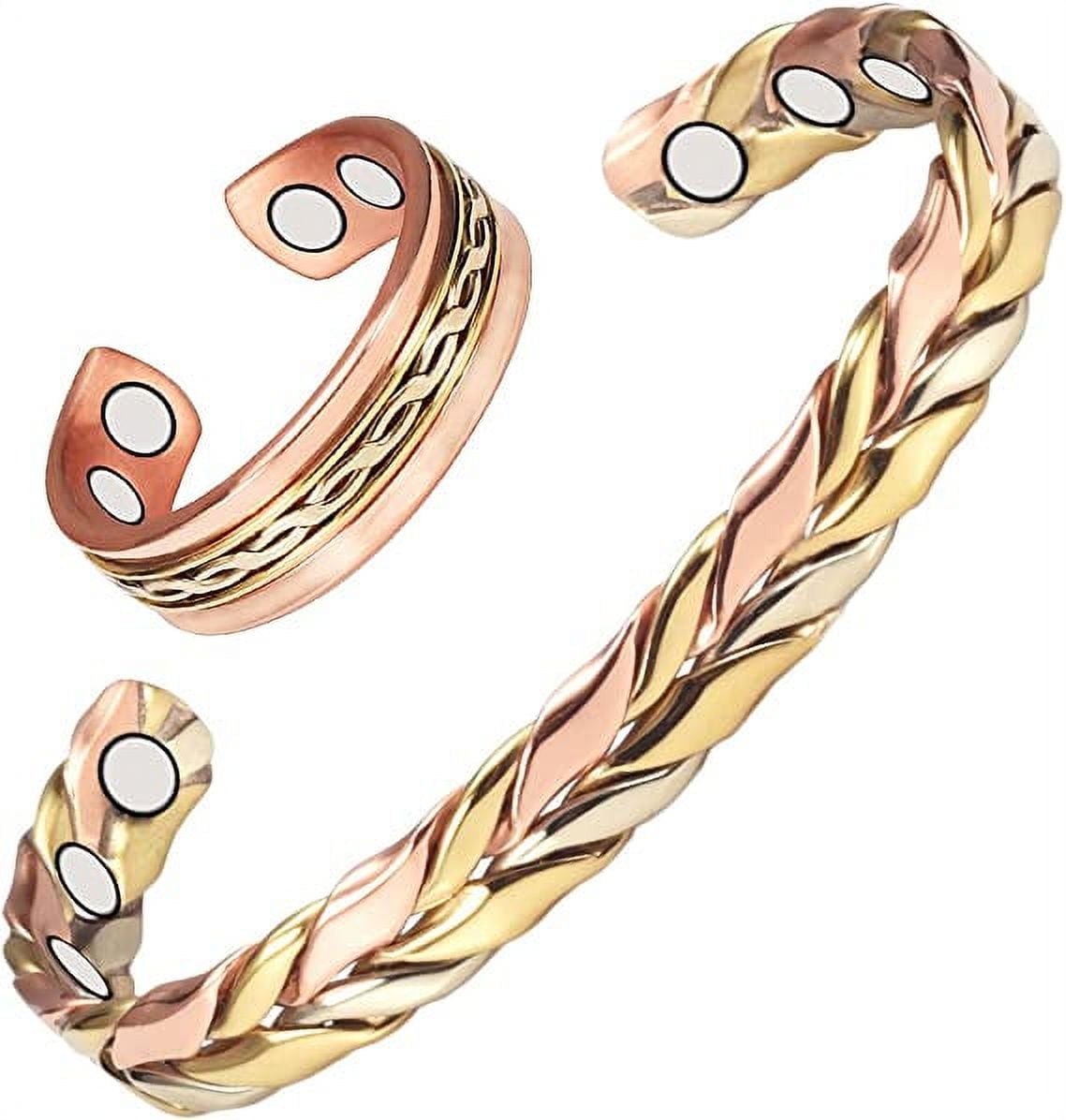 Magnetia Pure Copper Rings & Copper Bracelets Set, Copper Magnetic Jewelry, 6.5'' Pure Copper Bangles, Copper Valentine's Day Gift