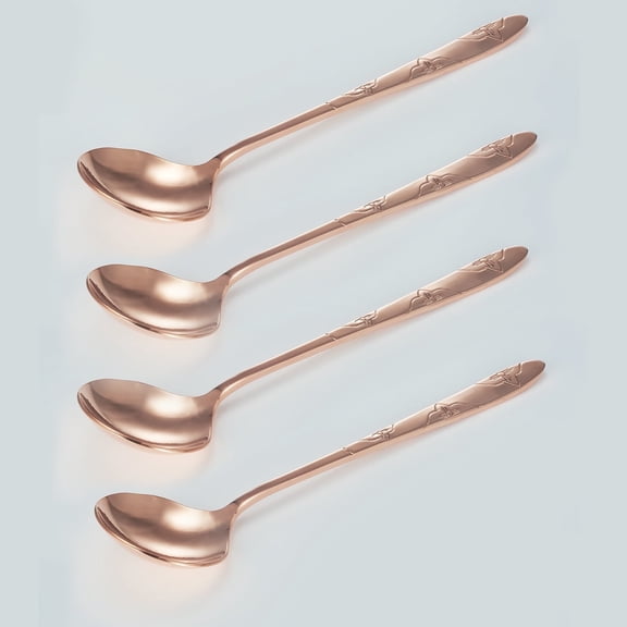 Wollet Pure Copper Spoon, Set of 4, Solid 99.9% Copper Tableware , Soup Spoon, Service Spoon (Length 6.69 inches, Width:1.57'')