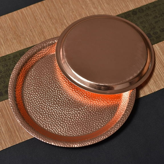 Wollet Pure Copper Tea Tray Pure Hand-made Copper Tea Tray, Tea Ceremony Hammer Pattern Dry Foam Table Pot Pad Round