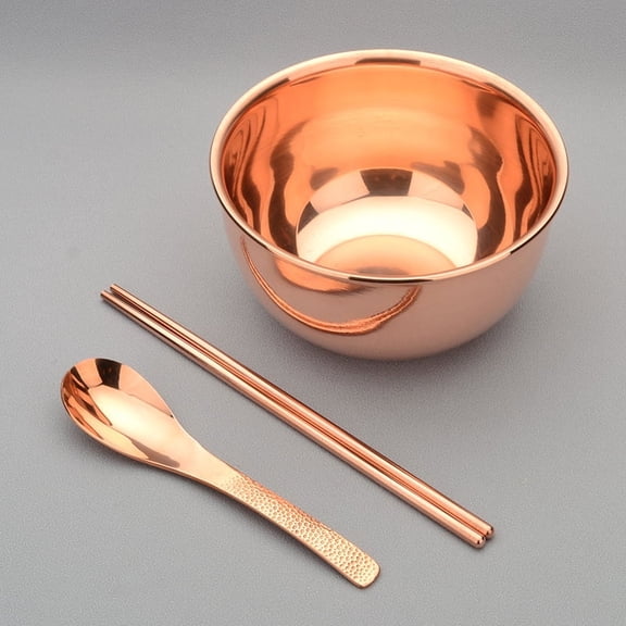 Wollet Pure Solid Copper Bowl 5inch,Copper Spoon, Copper Chopsticks, Handmade Copper Tableware Set