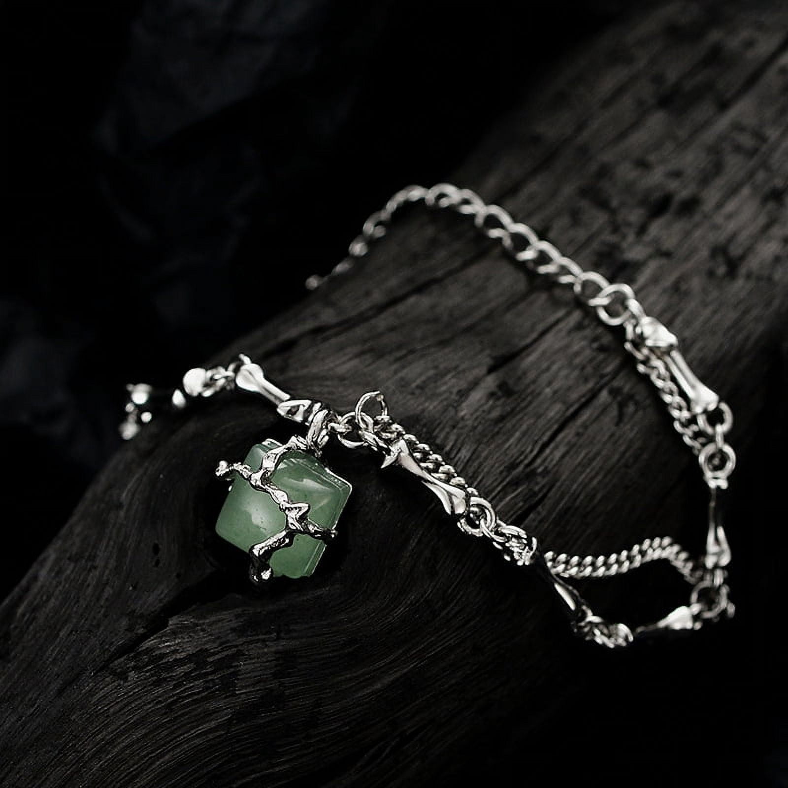 Wollet S925 Sterling Silver Bracelet, Green Dongling Jade Bracelet for Women(14.5+3.5cm) 7 inches