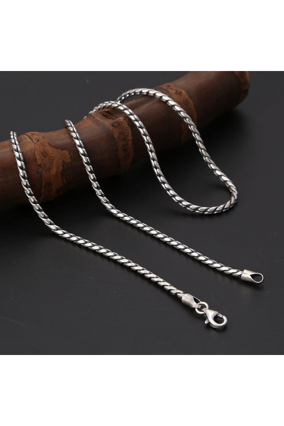 S925 Sterling Silver Chain Necklace for Men,Width:2.5mm, Women Vintage Thai Silver Simple Twist Necklace