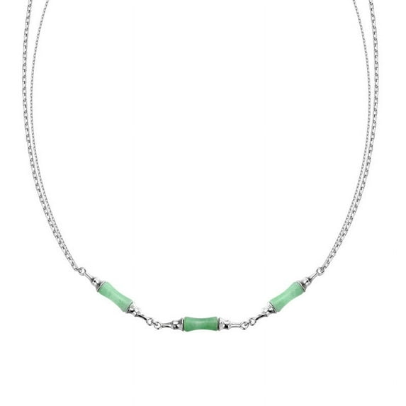 Wollet S925 Sterling Silver Green Necklace with Dongling Jade, Women Chinese Style Bamboo Jewelry, Length:38+7cm(14.9-+2.7'')