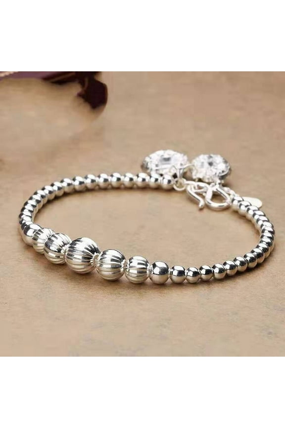 S990 Sterling Silver Watermelon Bead Bracelet for Girl Women 9g
