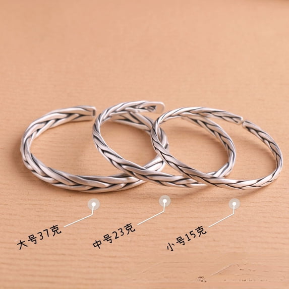Wollet S999 Retro Pure Silver Bracelet Solid Foot Silver Handmade Weaving Size Couple Bracelet