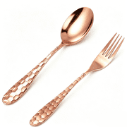 Wollet Set of 2 Hand Hammered 99.9% Pure Copper Flatware Spoon Fork Utensils