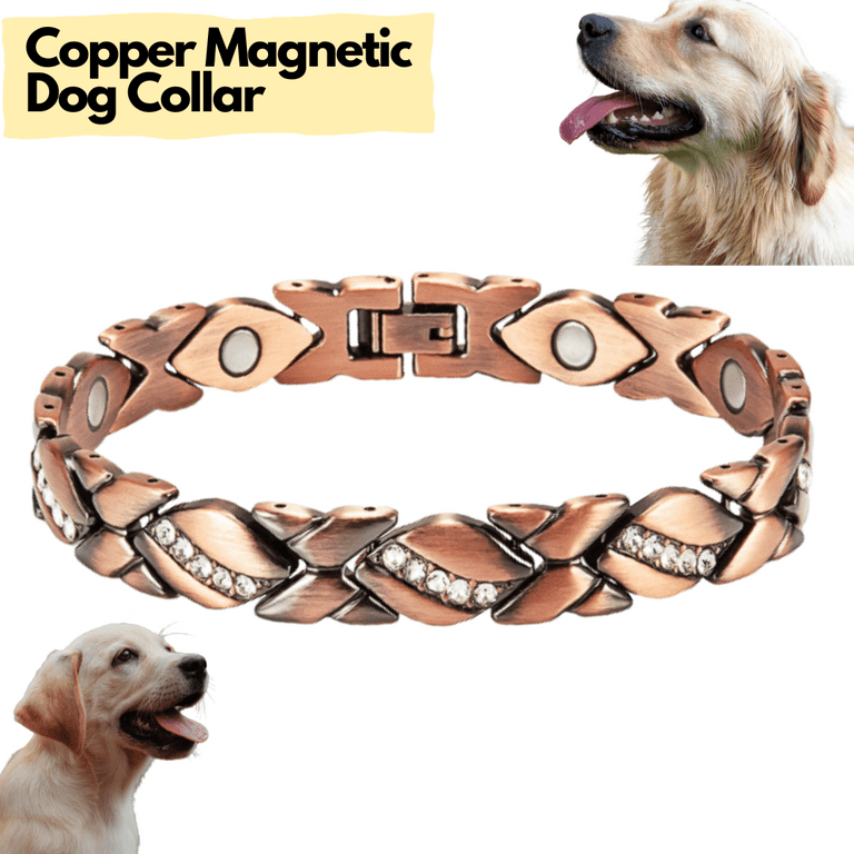 Wollet Solid Copper Magnetic Dog Collar Crystal Link Chain Dog Necklace Pet Jewelry Decorations for Small Medium Large Dogs Width 0.37