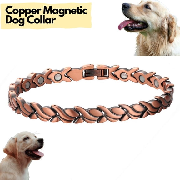 Wollet Solid Copper Magnetic Dog Collar, Link Chain Dog Necklace, 22'', Pet Jewelry Decorations for Small Medium Large Dogs, Width:0.25''