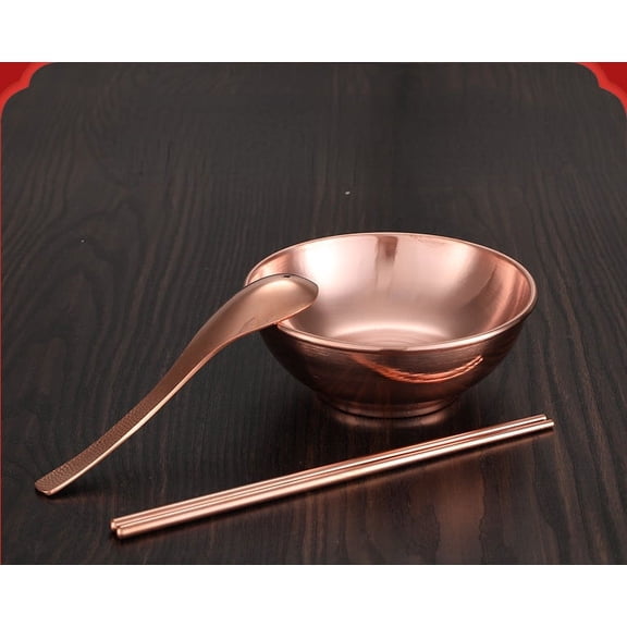 Wollet Solid Pure Copper Bowl, Copper Spoon, Copper Chopsticks, Copper Cup, Copper Tableware Set