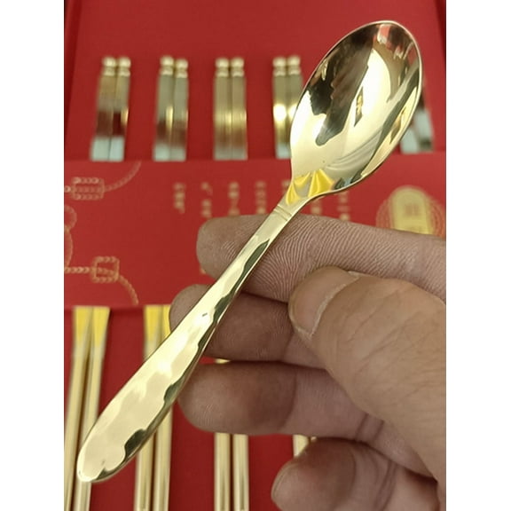 Wollet Solid Pure Copper Spoon for Kids, Dessert Ice Cream Coffee Spoon 10*2cm, Fruit Fork 10*1cm, Copper Brass Soup Spoon, Rice Spoon, Small Spoon Fork
