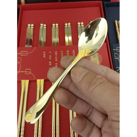 Wollet Solid Pure Copper Spoon for Kids, Dessert Ice Cream Coffee Spoon 10*2cm, Fruit Fork 10*1cm, Copper Brass Soup Spoon, Rice Spoon, Small Spoon Fork