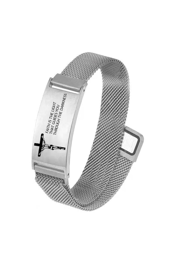 Wollet Stainless Steel Bracelet with Magnetic Clasp for Men Engraved with Bible Verses,Christian Bracelet, Blessing Bracelets