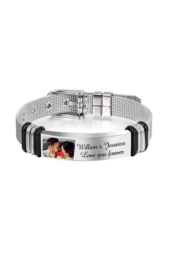 Wollet Stainless Steel Custom Bracelet for Men Women Couple, Send Text& Pics To Custom, Fashion Jewelry Custom Gift