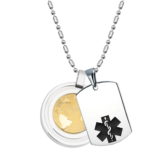 Wollet Stainless Steel Energy Pendant(Diameter:1'')+free with a Medical Alert Pendant for Women or Men (2*1.1'') , Pre-Engraved Blood Thinner