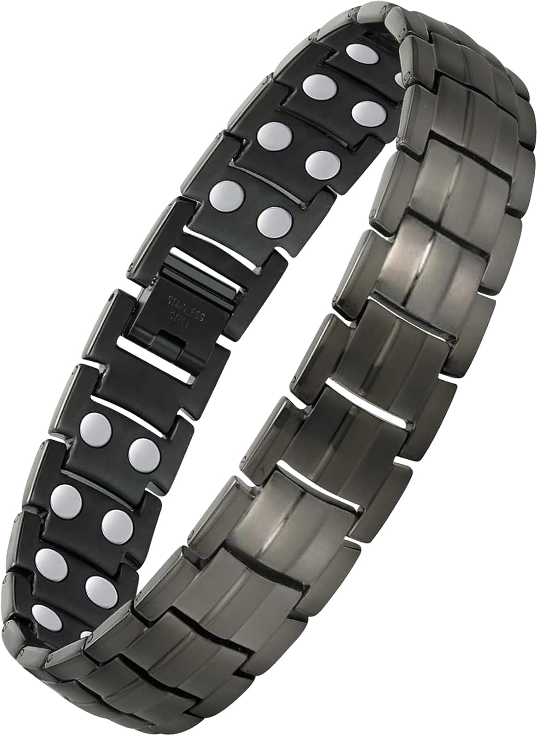 Wollet Stainless Steel Magnetic Bracelet for Men with Double Magnets Adjustable (Black & Blue)