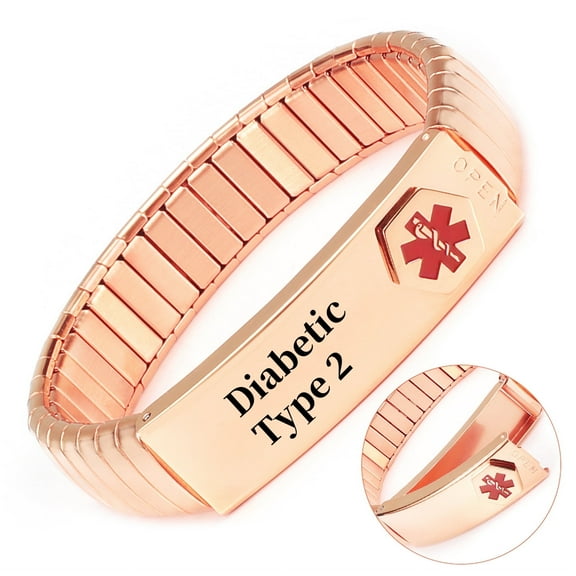 Wollet Stainless Steel Medical Alert Bracelet for Women, 8.26 Inch, Rose Gold