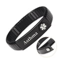 thumbnail image 1 of Wollet Stainless Steel Medical Alert Bracelet for Men, 8.2Inch, Black, Engraved Asthma, 1 of 8