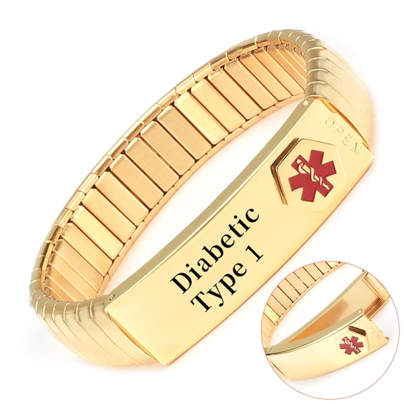 Wollet Stainless Steel Medical Alert Bracelet for Men Women, 7.5 Inch Glod