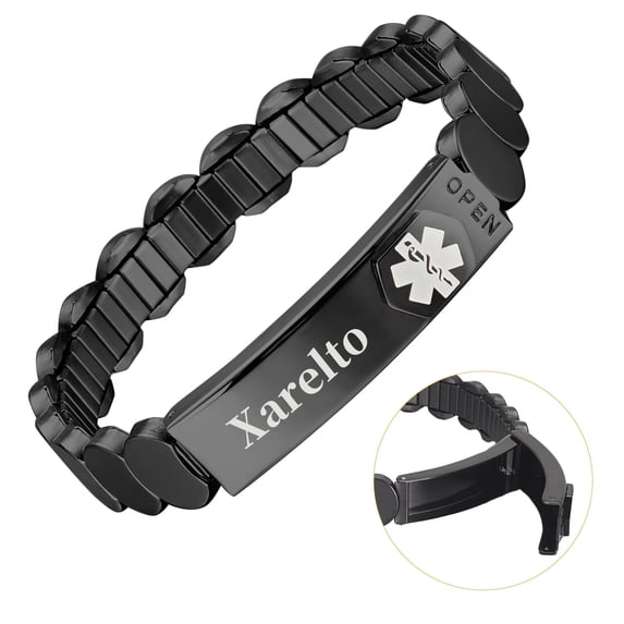 Wollet Stainless Steel Medical Alert Bracelet for WoMen, 6.9 Inch, Black, Engraved Xarelot