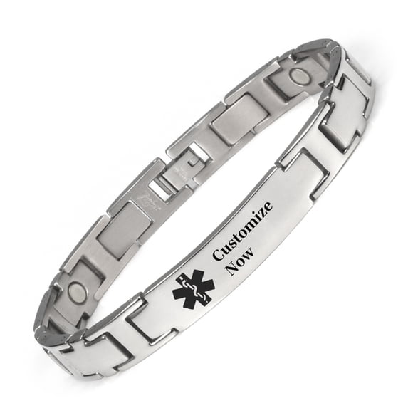Wollet Stainless Steel Medical Alert Bracelet for WoMen, 7.5 Inch, Silvery