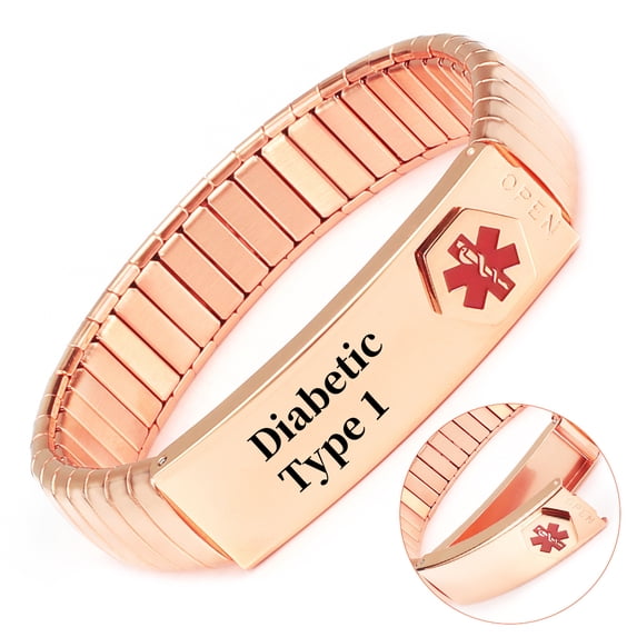 Wollet Stainless Steel Medical Alert Bracelet for WoMen, 7 Inch, Rose Gold
