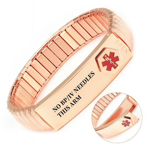 Wollet Stainless Steel Medical Alert Bracelet for WoMen, 7 Inch, Rose Gold