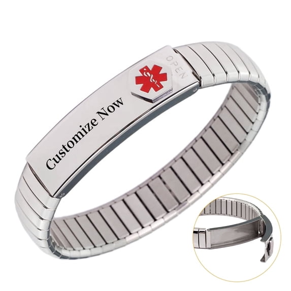 Wollet Stainless Steel Medical Alert Bracelet for WoMen, 7 Inch, Silver, Engraved Customize Now