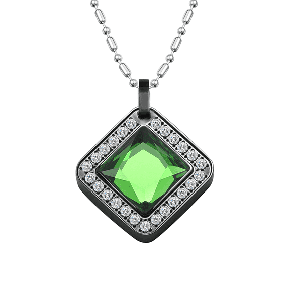 Wollet Stainless Ssteel Necklace Pendant with Inlaid CZ Stone Volcanic Stone for Women