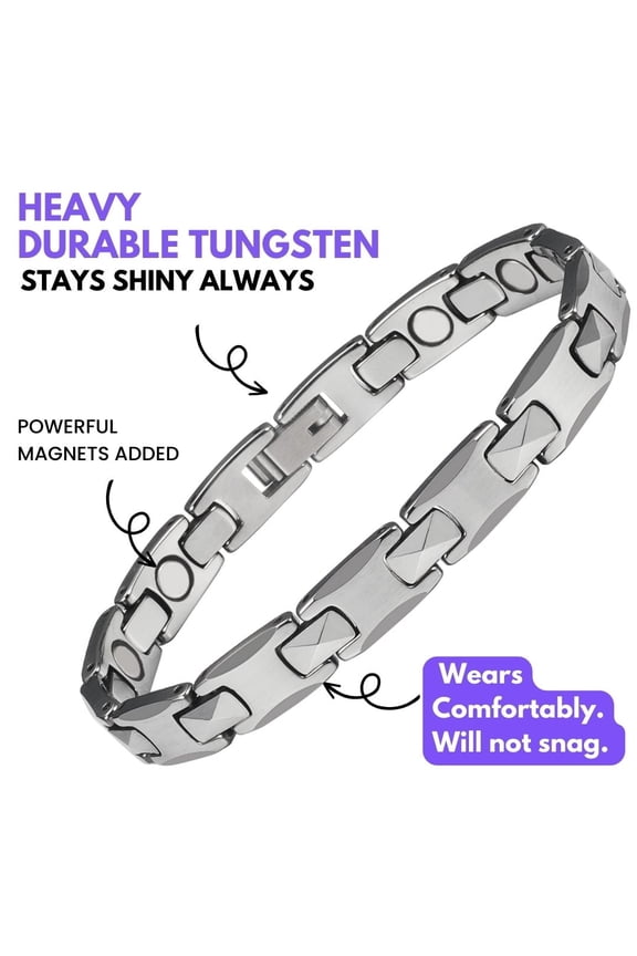 Wollet Stunning Solid Tungsten Link Bracelet for Women, Heavy Durable,19CM