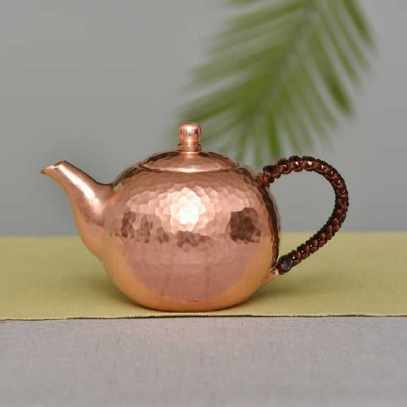 Wollet Thick Pure Copper Small Teapot, Handmade Small Copper Teapot Tea Art Pot Hammer Point Antique Pot