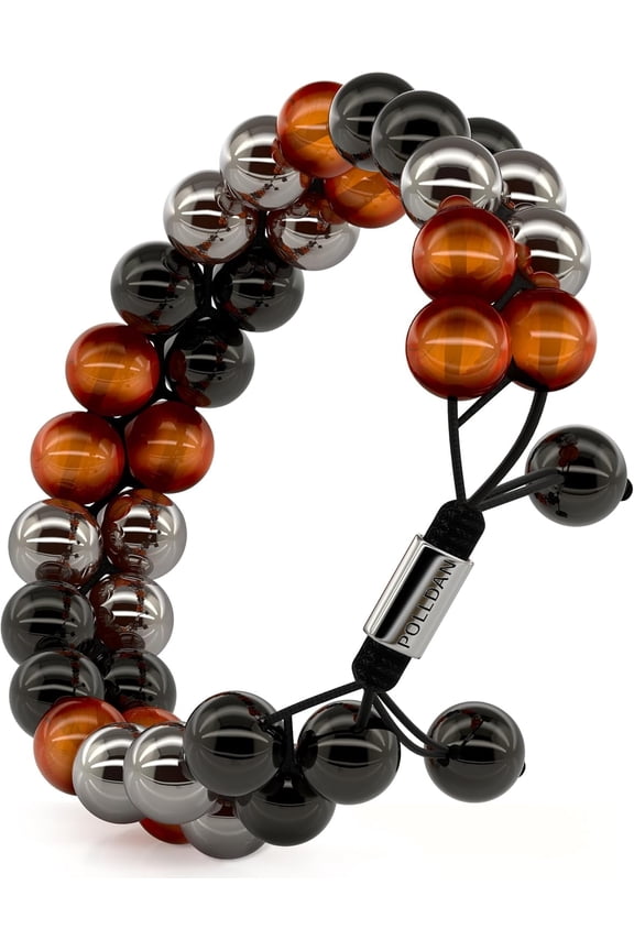 Wollet Tiger Eye Bracelet Men with Black Obsidian Beads and Hematite Crystals 8,5 mm