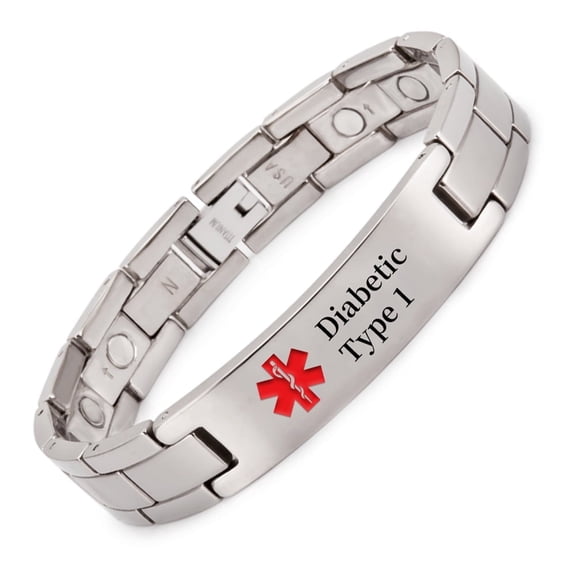 Magnetia Titanium Medical Alert Bracelet for Men, 8.66'', ID Bracelet Personalised, Gift for Dad, Grandfather Width：0.5'' (Diabetic Type 1)