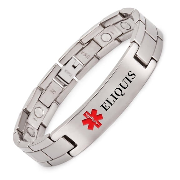 Wollet Titanium Medical Alert Bracelet for Men, 8.66'', ID Bracelet Personalised, Gift for Dad, Grandfather Width:0.5'' (Elliquis)