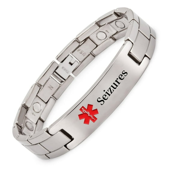 Wollet Titanium Medical Alert Bracelet for Men, 8.66'', ID Bracelet Personalised, Gift for Dad, Grandfather Width:0.5'' (Seizures)