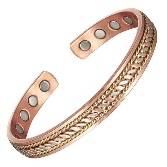 Wollet Tri Color Copper Bracelets for Women Men, Fashion opper Jewelry (CPB-2057-ALL Magnets)
