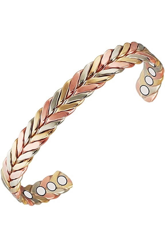 Tri Colored Braided Copper Magnetic Bracelet for Women Men, 6.5'' Pure Copper Bangles, Copper Jewelry Gifts