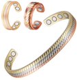 thumbnail image 1 of Wollet Tri Tone Magnetic Copper Bracelets Rings for Women, Set of 3 , Fashion Gift for Mom Wife Daughter, 1 of 8